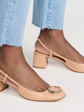 Larroude Beige Slingback Block Heel